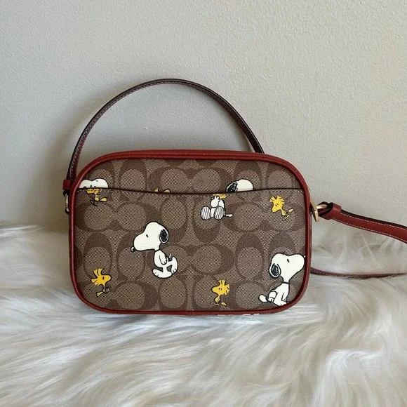 Coach Peanuts Snoopy Woodstock Jamie Camera Bag Signature Canvas Crossbody Brown - Picture 4 of 9